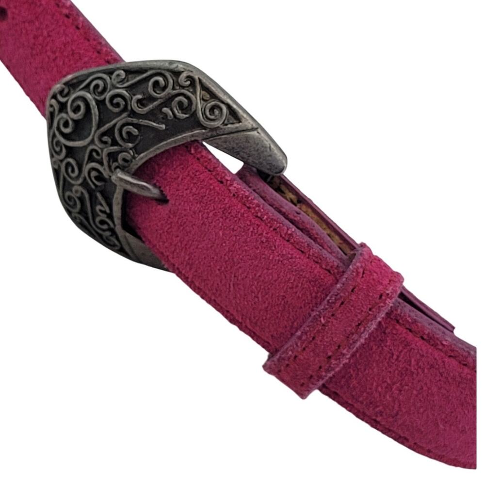 Vintage Pink Suede Belt Silver Buckle Punk Coquette Whimsy Statement